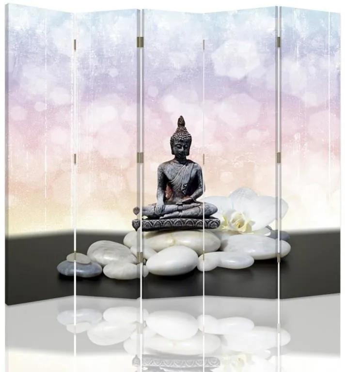 Ozdobný paraván Kameny zenového Buddhy - 180x170 cm, päťdielny, obojstranný paraván 360°