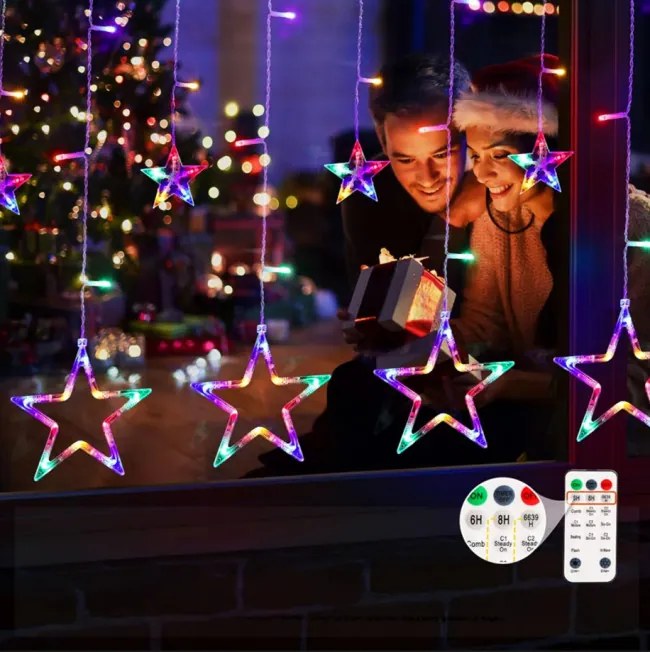 LED záves GL2005 farebné hviezdy, s diaľkovým ovládaním