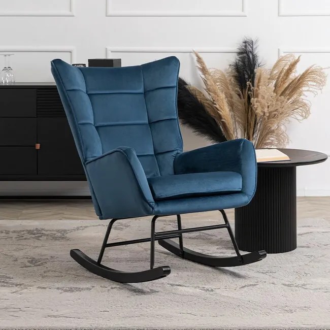 Dizajnové hojdacie kreslo Bergen námornícka modrá velúr