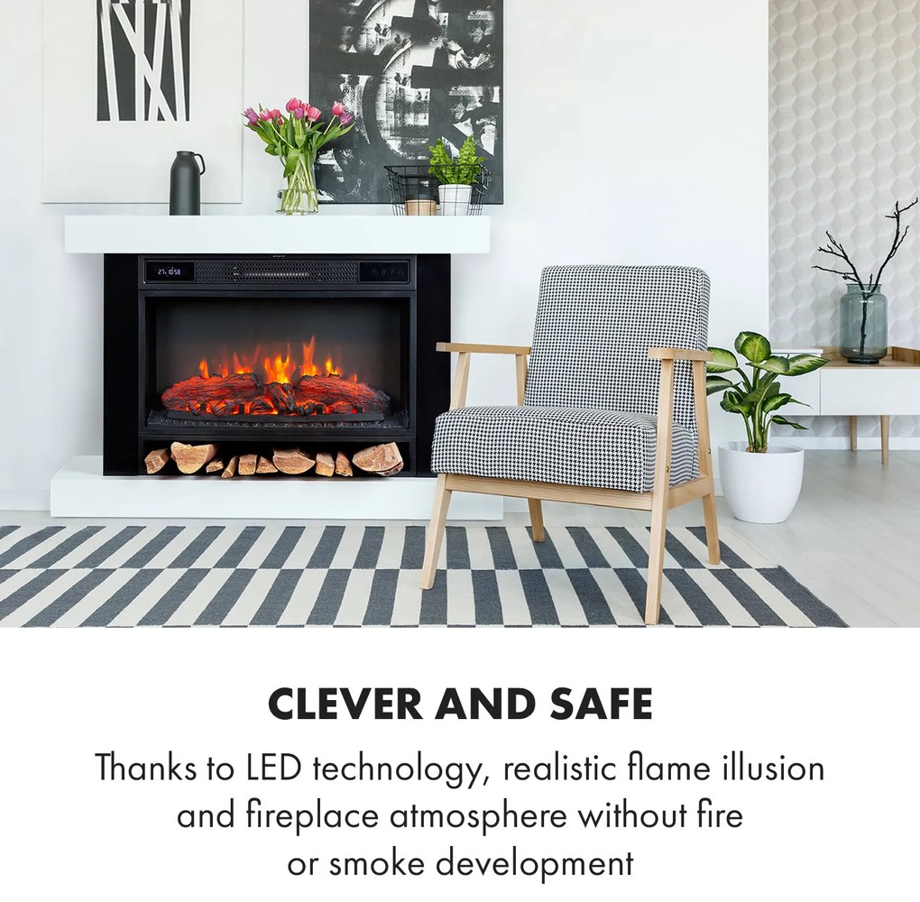 Klarstein Vulsini Hideaway, elektrický krb, 1900 W, LED technológia, diaľkové ovládanie, biely