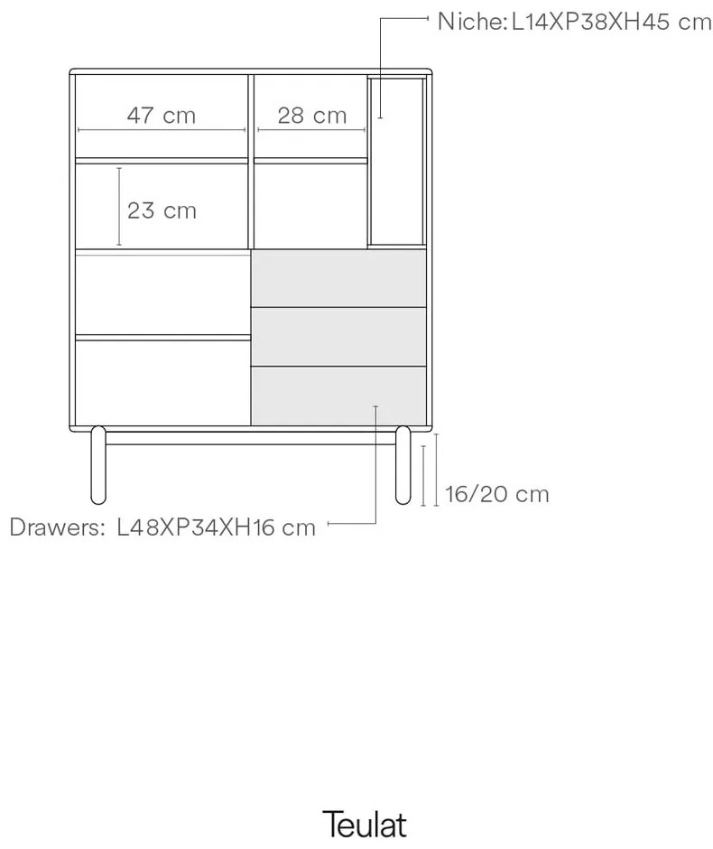 Tmavosivá vysoká komoda 100x120 cm Corvo - Teulat