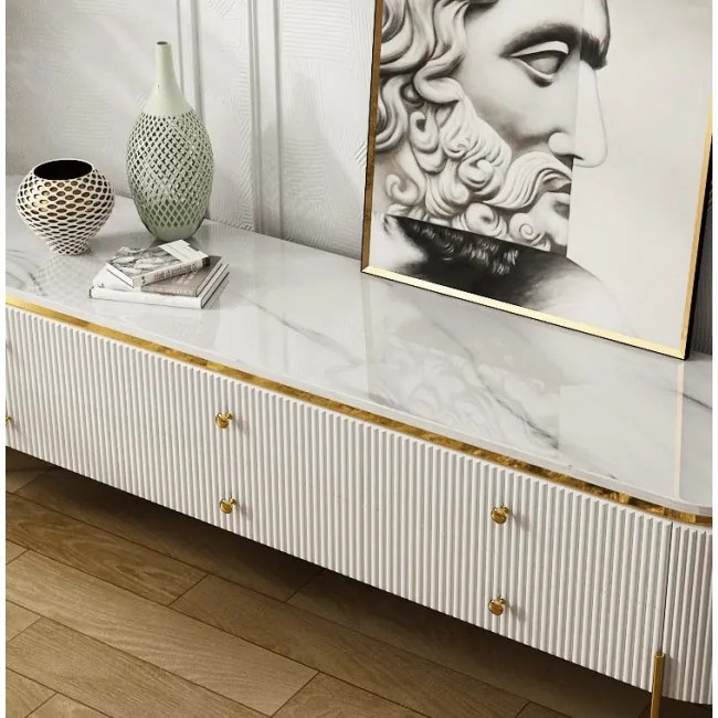 TV STOLÍK GASTON ZLATÉ NOHY + BIELA + SYNTETICKÝ MRAMOR