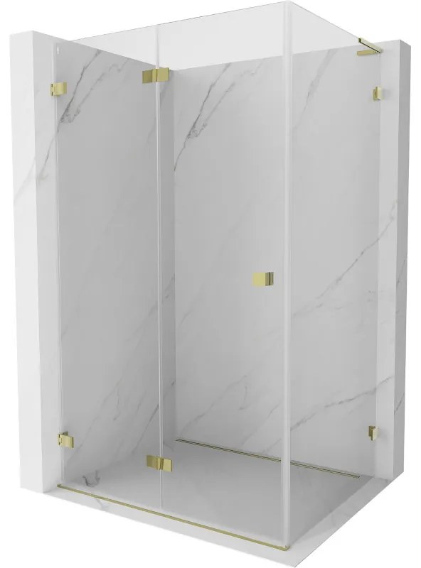 Mexen Lunar-F L, skladací sprchový kút ľavý 100 x 90 cm, 8mm číre sklo, zlatý profil, 836L-100-090-50-00-L