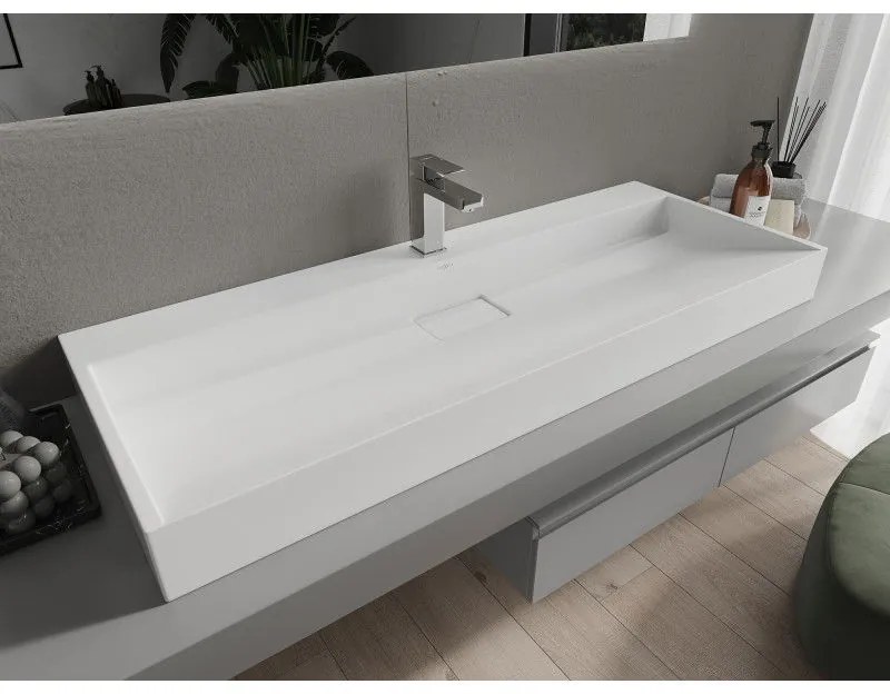 Mexen Ava, umývadlo na dosku z konglomerátu 1/O 120 x 46 cm, biela, 23011201