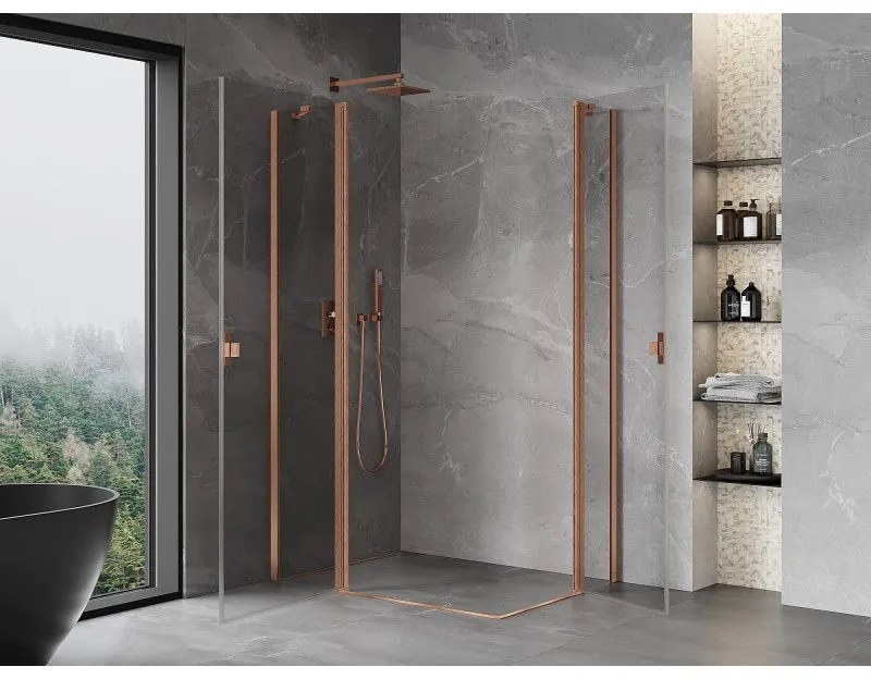 Mexen, Mexen Mist Duo výklopný sprchový kút 115 x 100 cm, transparentný, brúsená meď - 8A4-115-100-65-00