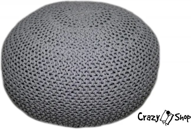 Pletený puf CRAZYSHOP EXTRA, šedý (ručne pletený)
