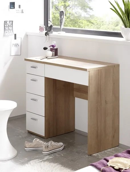 Toaletný/písací stolík Make Up, dub sonoma/biely