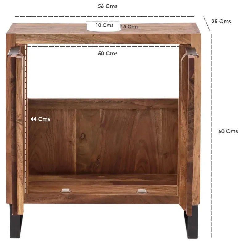 furniture-nabytek.cz - Masivní skříňka pod umyvadlo Sydney z akáciového dřeva, lakovaná, hnědá – 56×25×60 cm
