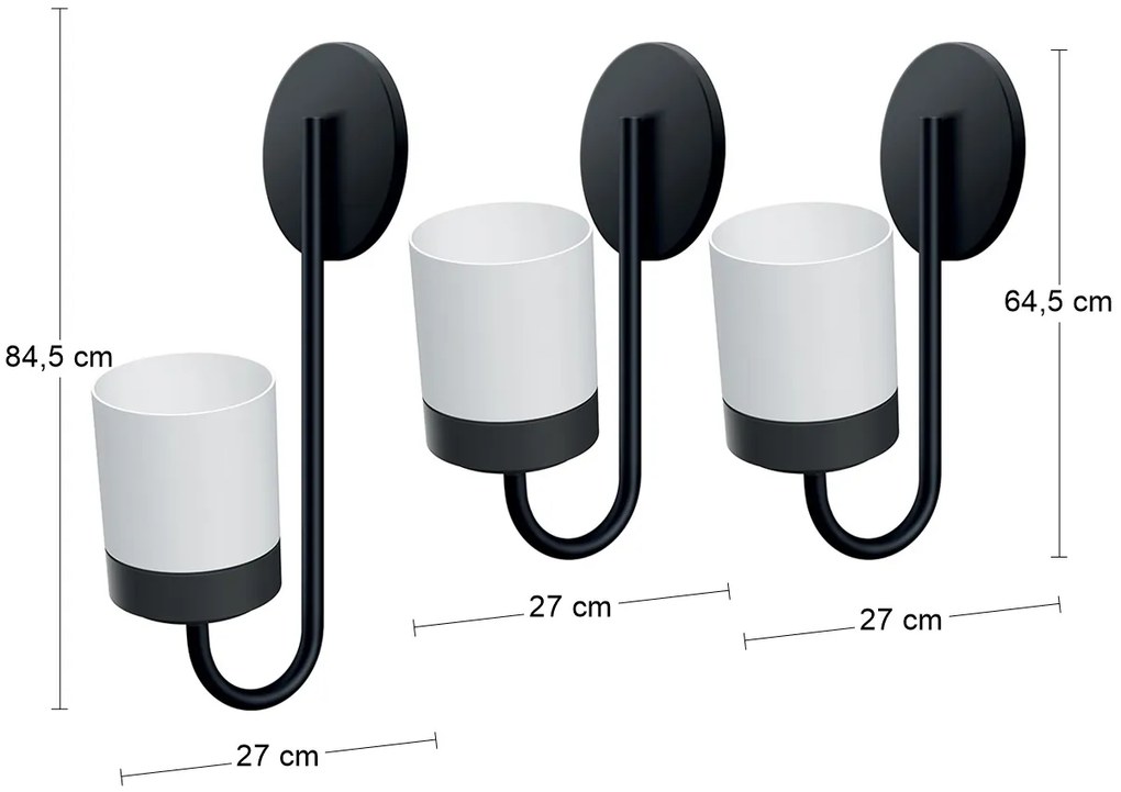 Kvetináč na stenu (3 ks) IKBH3S - biela / čierna