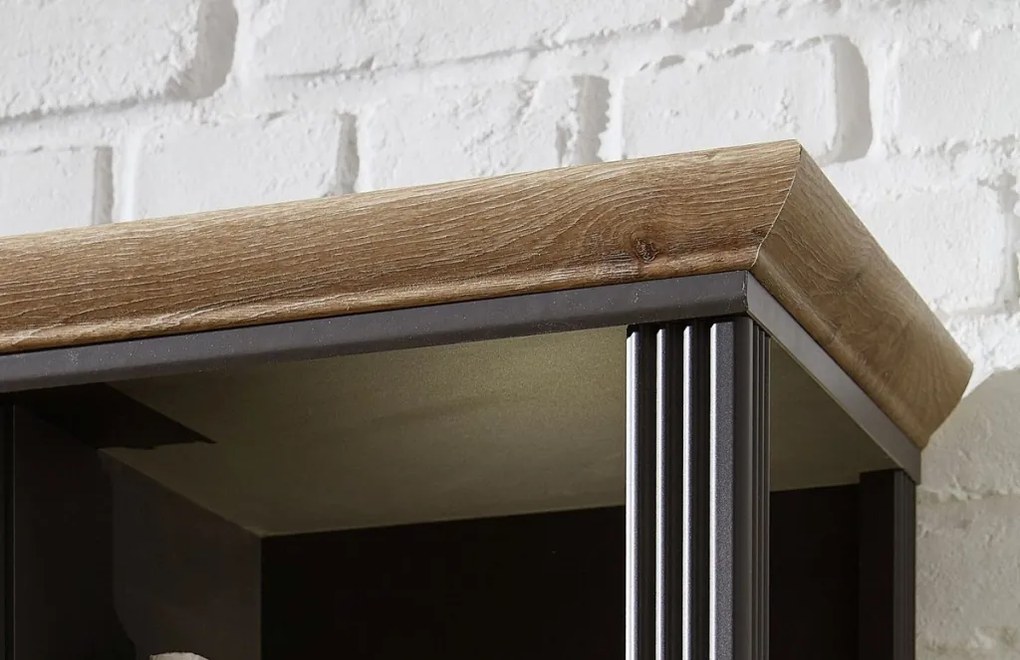 Široká vitrína Jasmin, grafit/dub, s osvetlením