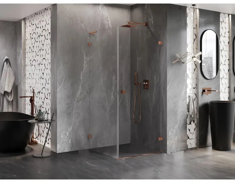 Mexen Lunar-B L, 1-krídlový sprchový kút, pravý, 80 x 80 cm, 8mm číre sklo, ružové zlato profil, 832L-080-080-60-00-P