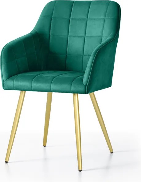 Sada štyroch jedálenských stoličiek LUXANO zamatové, fľaškovo zelené / zlaté nohy (4 ks)