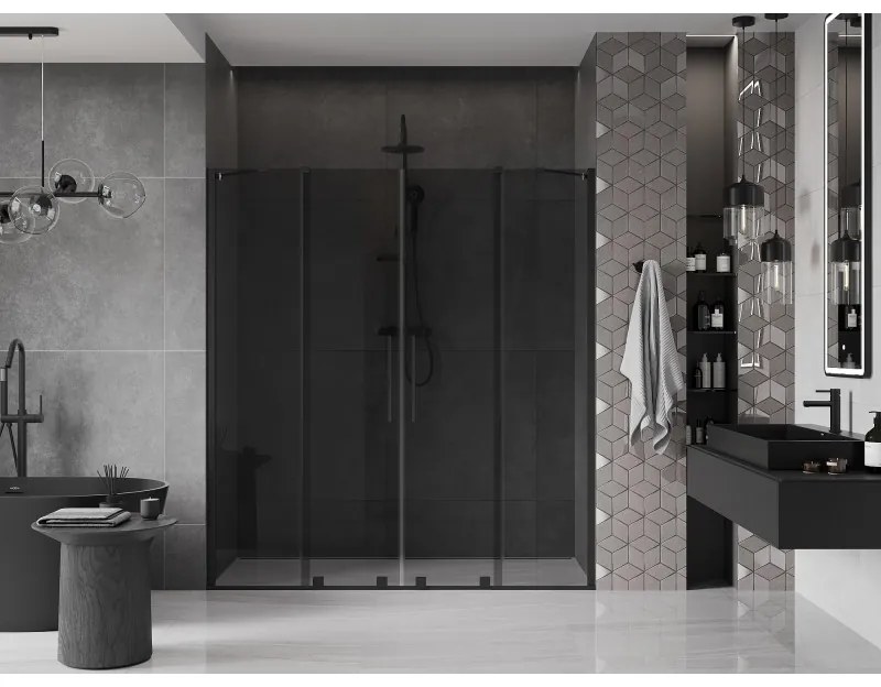 Mexen Velar Duo, posuvné sprchové dvere do otvoru 170 cm, 8mm šedé sklo, čierna matná, 871-170-000-42-70