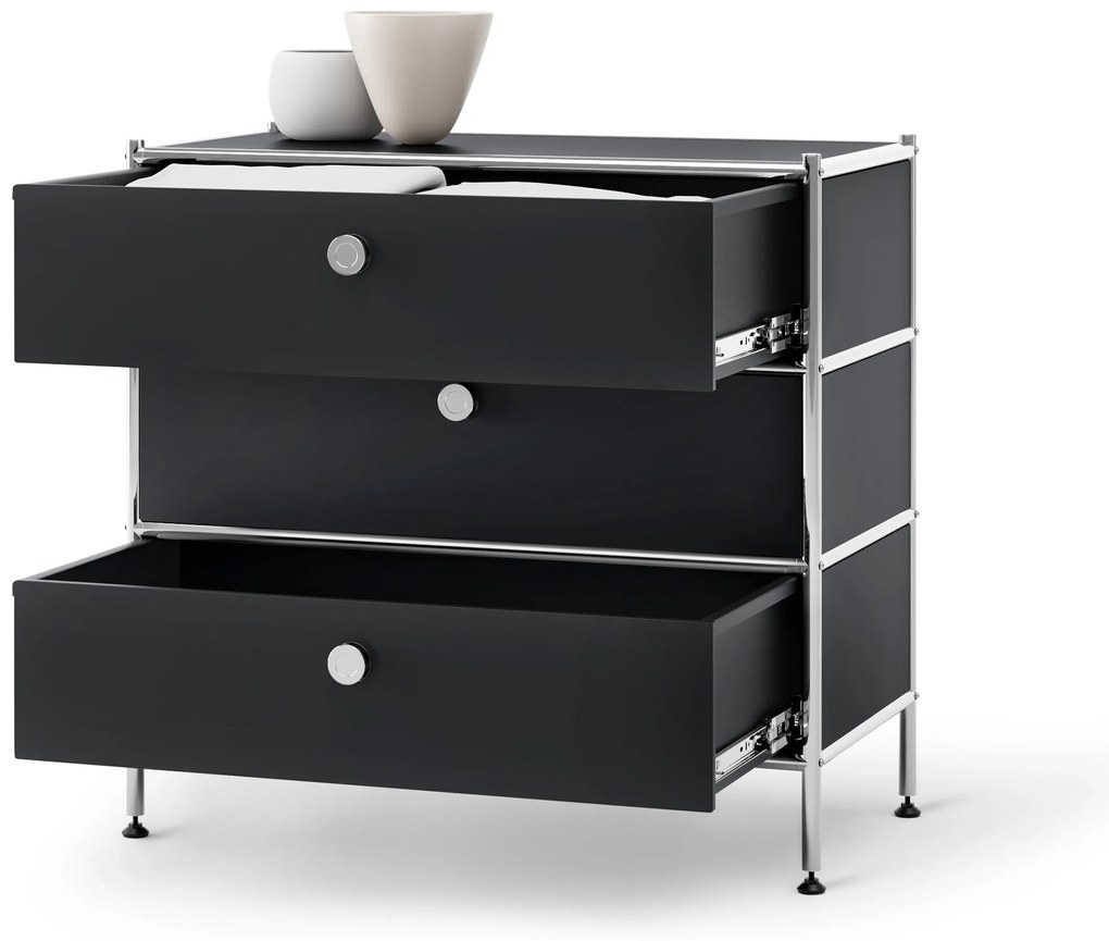 Kovová komoda »CN3« s 3 zásuvkami, čierna