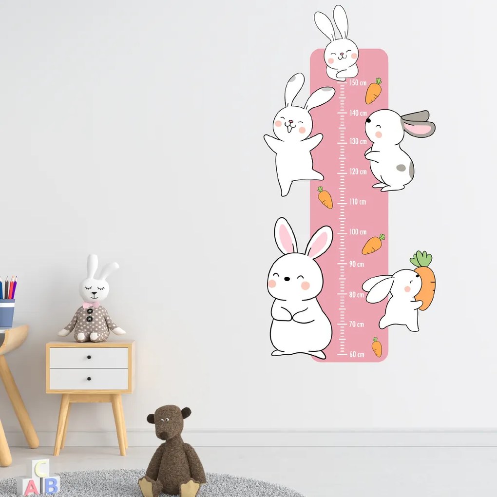 PIPPER. Detský meter - Zajačiky - textilná nálepka na stenu