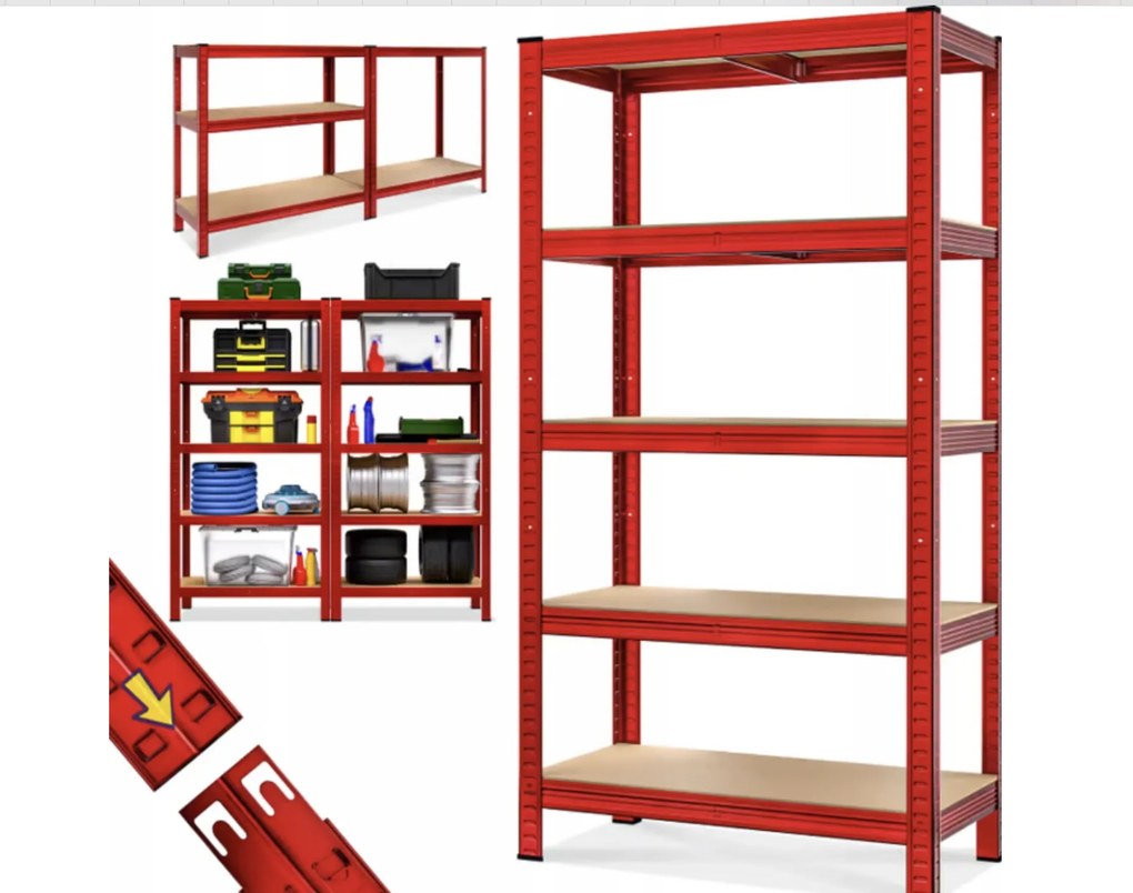 MEGA HIT: Regál 180x90x40 cm lakovaný 5-policový, nosnosť 875 kg - ČERVENÝ