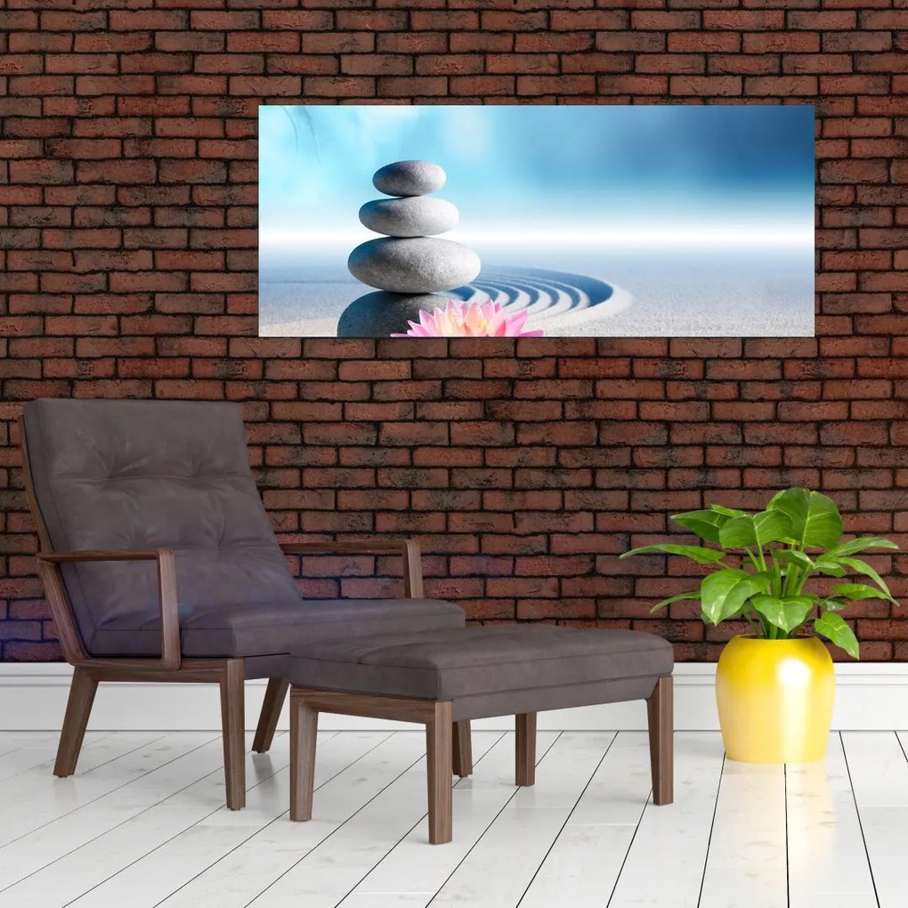 Obraz piesku, ľalie a spa kameňov (120x50 cm)