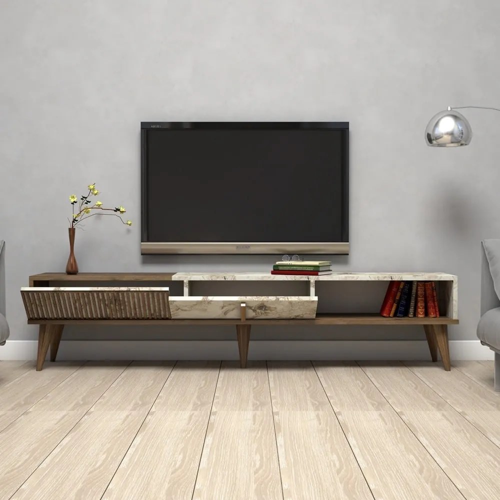 TV stolík v dekore mramoru v prírodnej farbe 180x40 cm Milan – Kalune Design