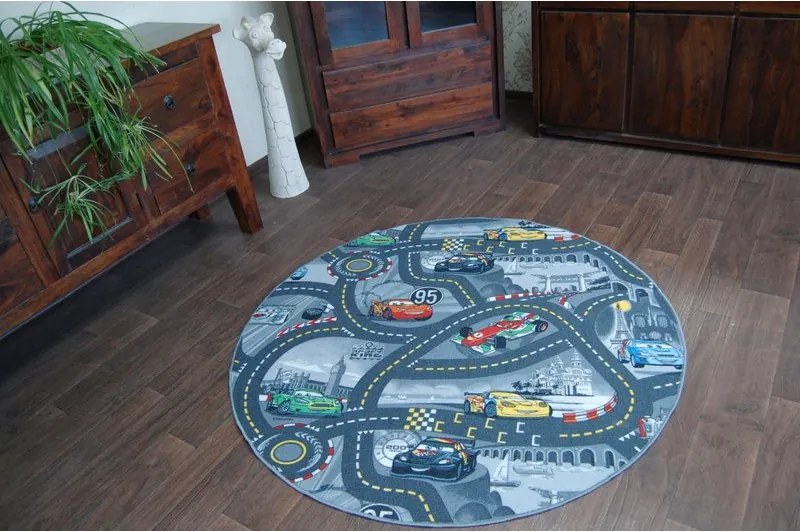 Detský koberec KRUH CARS popol - 200 cm kruh