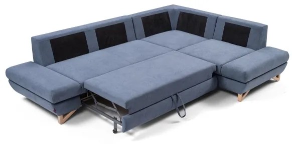 Rozkladacia rohová čalúnená sedacia súprava AVESTA do tvaru L, pravé prevedenie, modrá, s úložným priestorom