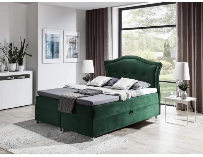 Elegantná rustikálna posteľ Bradley 200x200, zelená + TOPPER
