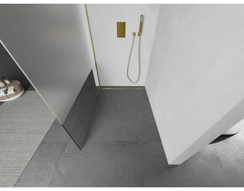 Mexen Kioto L, sprchová zástena Walk-In 80 x 200 cm, 8mm číre sklo-námraza, zlatý lesklý profil,800-080-103-50-35