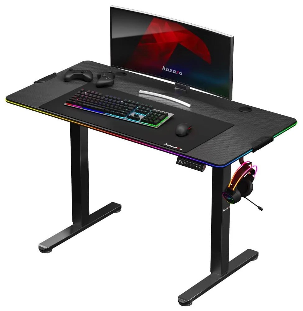 Elektricky nastaviteľný PC stolík Hyperion 8.2 (čierna + viacfarebná) (s LED osvetlením). Akcia -21%. Vlastná spoľahlivá doprava až k Vám domov. 1087526