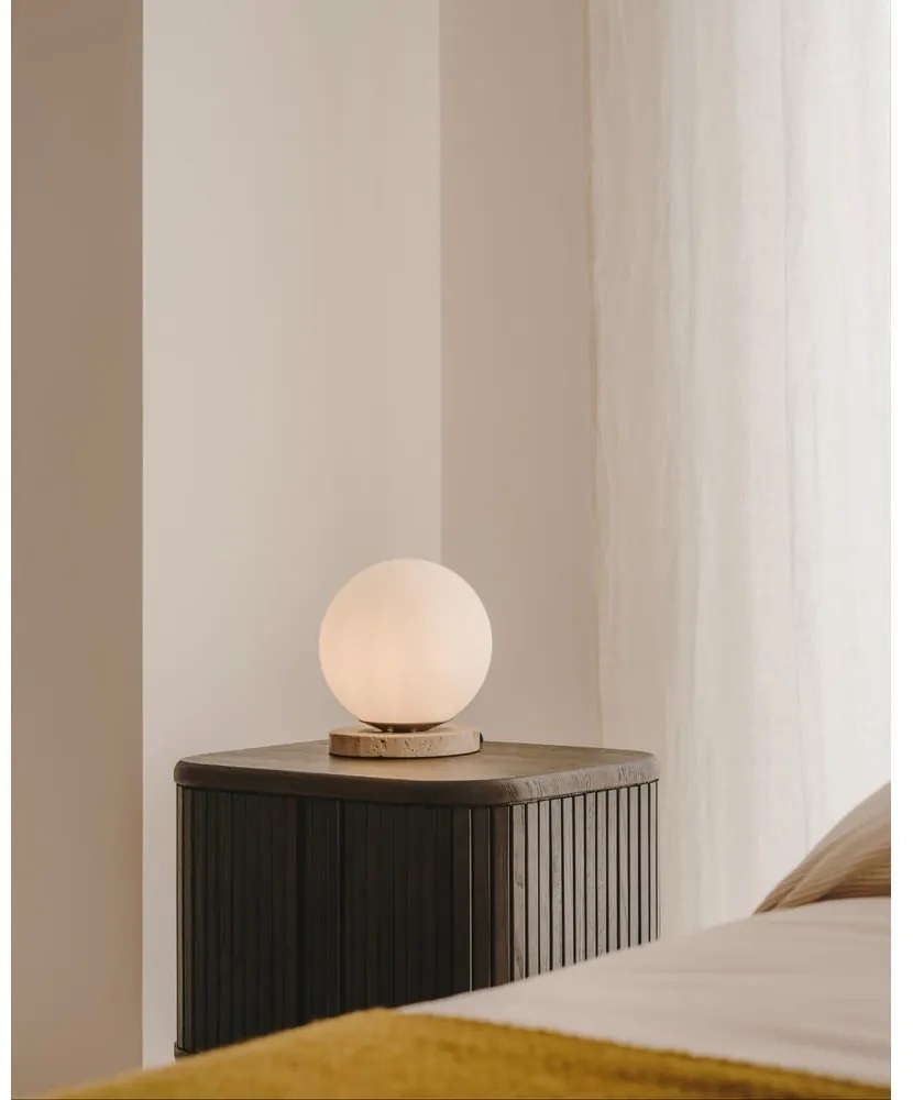 Biela stolová lampa so skleneným tienidlom (výška 22 cm) Malachi – Kave Home