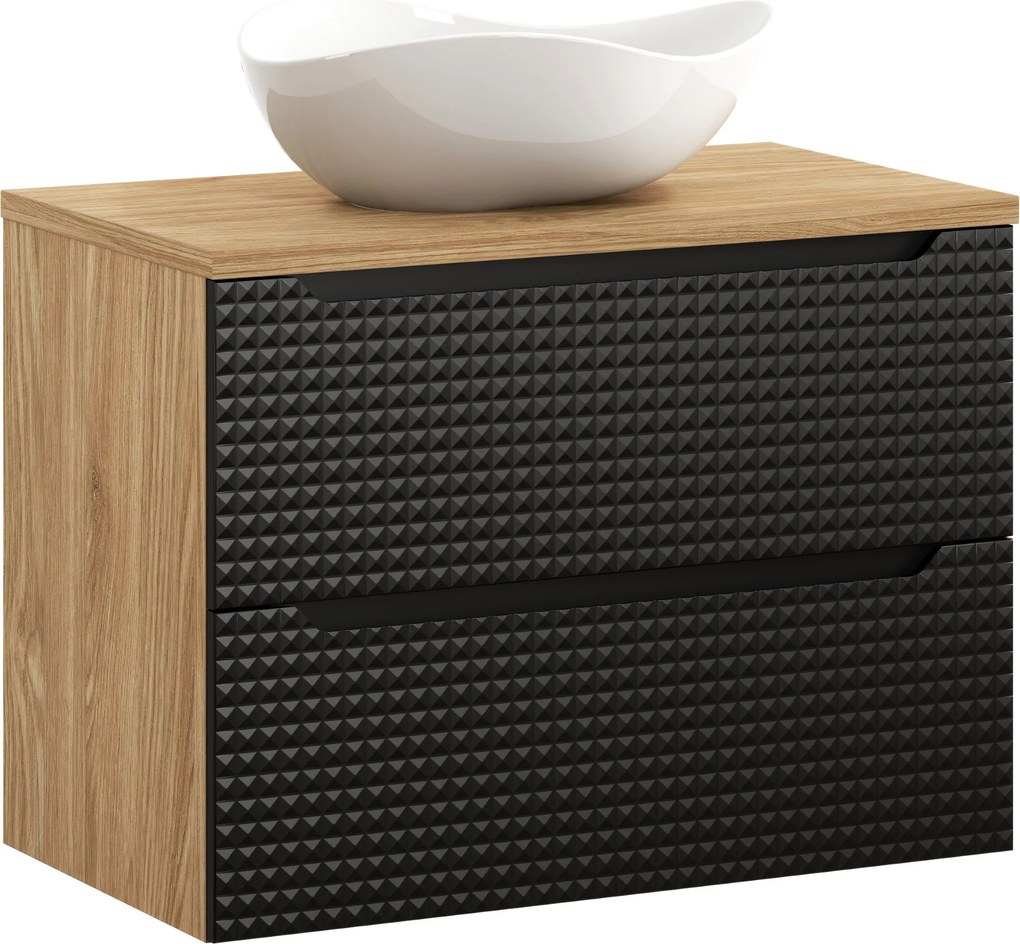 Comad Kúpeľňová skrinka s doskovým umývadlom SET-LXBL B 80 čierna mat/olejovaný dub