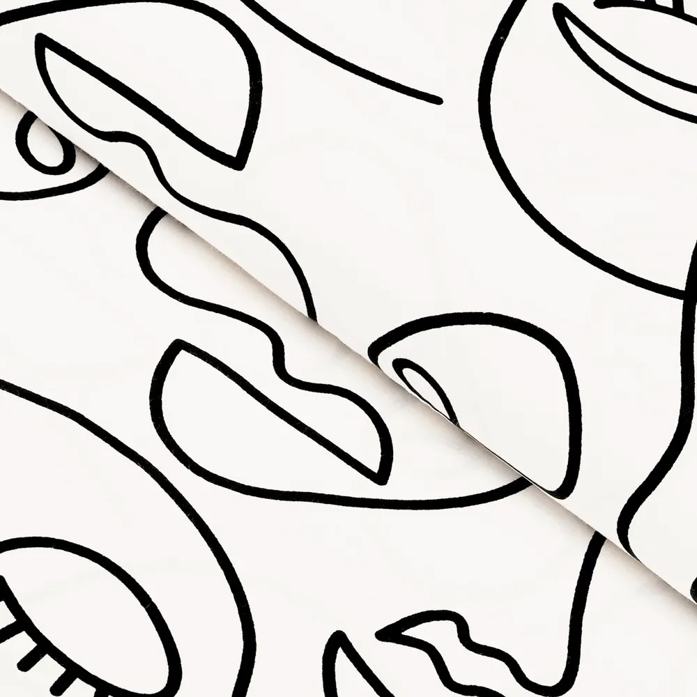 Biante Bavlnený behúň na stôl Sandra SA-570 Abstraktné tváre na bielom 45x160 cm