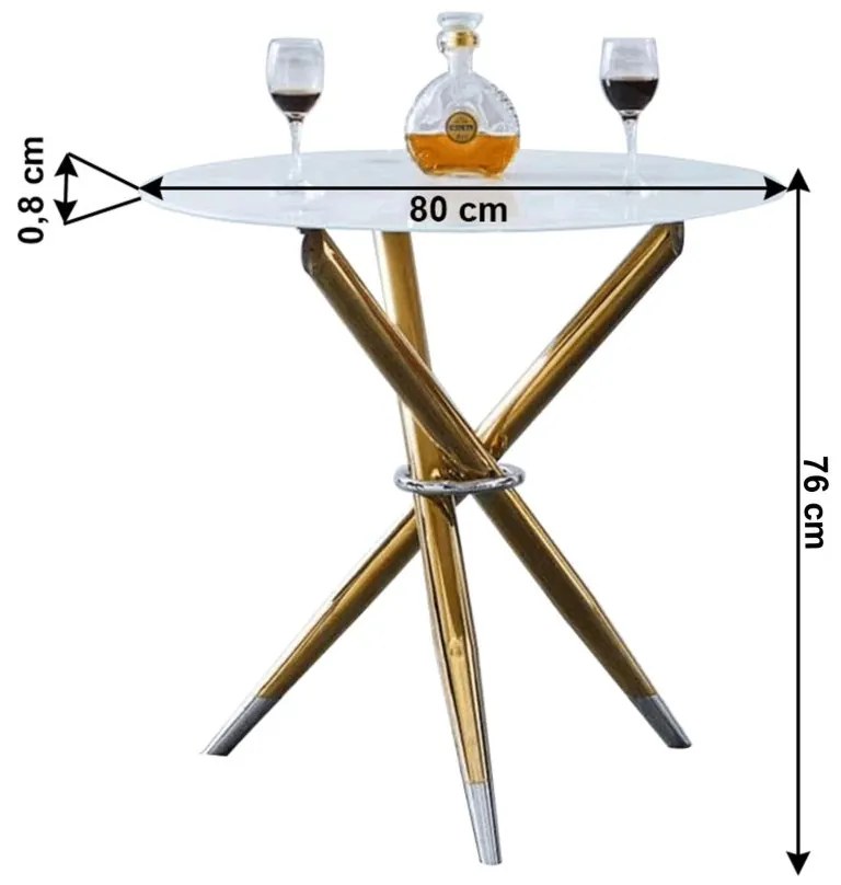 Tempo Kondela Jedálenský stôl/kávový stolík,  biela/gold chróm zlatý, priemer 80 cm, DONIO