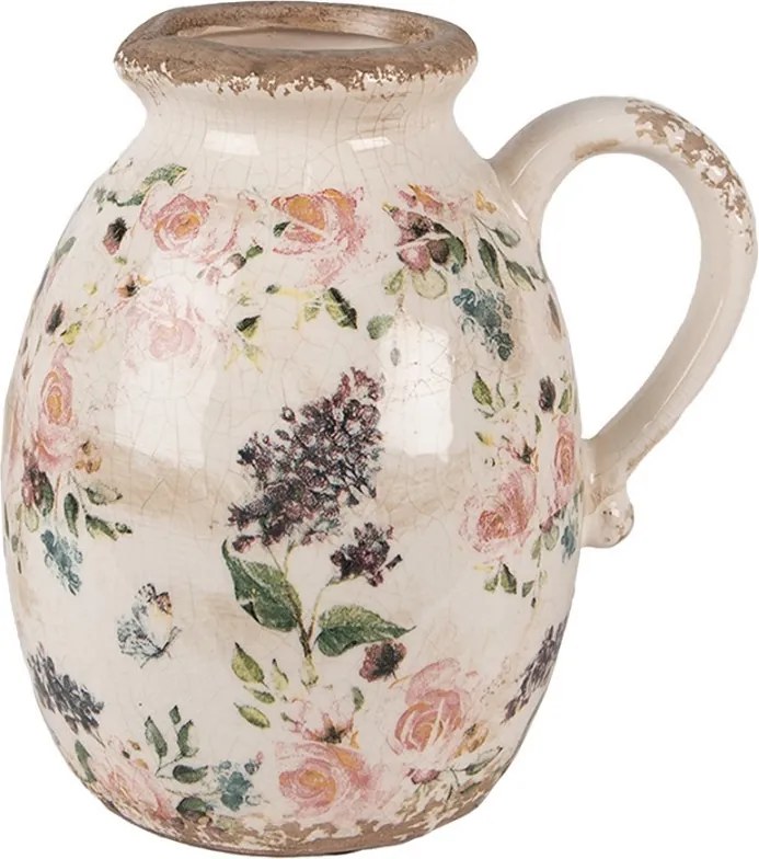 Béžový keramický dekoratívny džbán s ružami Rosina M - 17*13*18 cm