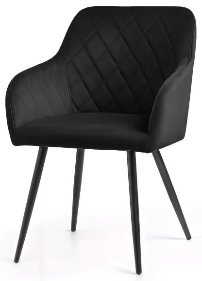 Sada dvoch jedálenských stoličiek VELTO zamatové, čierne / čierne nohy (2 ks)