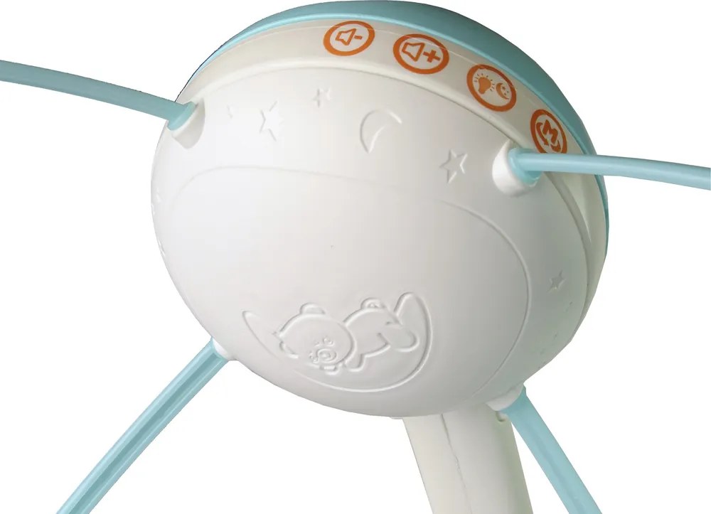 LEAN Toys Kolotoč na posteľ Projektor Pilot Melódie Zvieracie zvuky Modrá