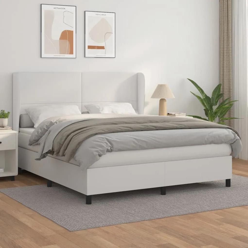 Boxspring posteľ s matracom biela 160x200 cm umelá koža 3128920