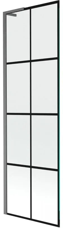 Mexen Next L, 1-krídlová vaňová zástena 60 x 150 cm, 6mm číre sklo-čierny vzor, grafitový profil, 895-060-000-03-77-66