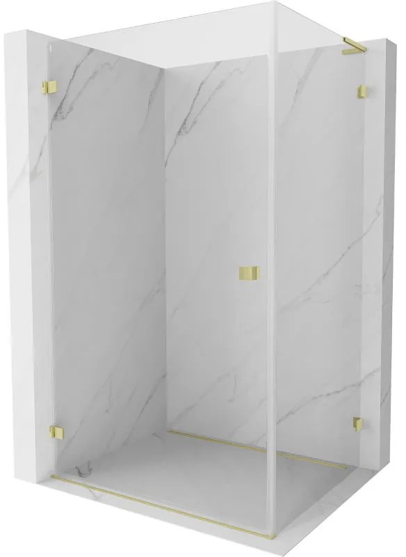 Mexen Lunar-B L sklápací sprchový kút ľavý 100 x 80 cm, číre sklo, zlatá matná, 832L-100-080-55-00-L