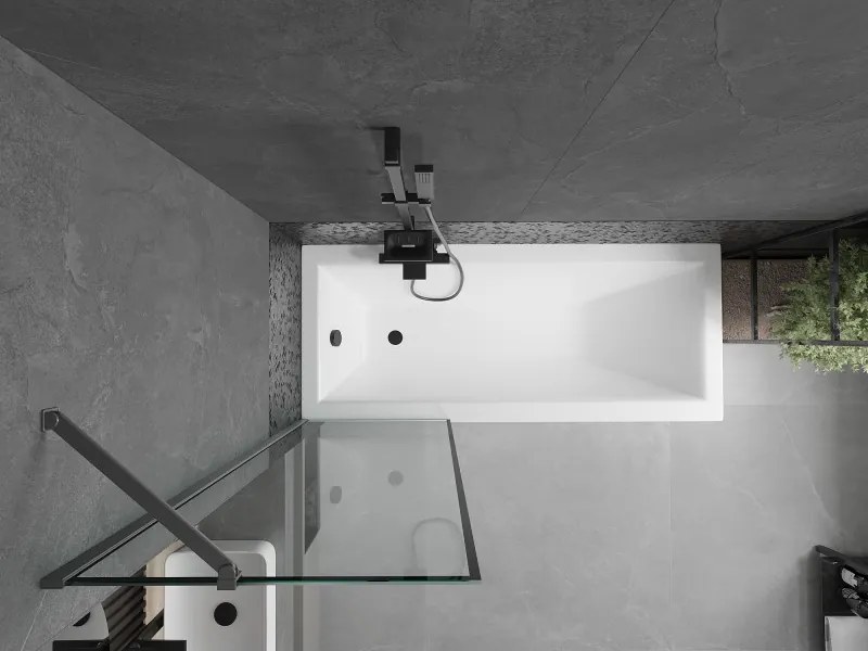Mexen Next, 1-krídlová vaňová zástena 60 x 150 cm, 6mm číre sklo - čierny vzor, grafitová, 895-060-000-00-70-95