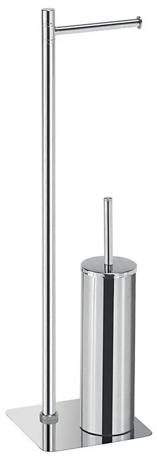 Gedy - Stojaca WC kefa s držiakom na toaletný papier FLORI lesklý chróm