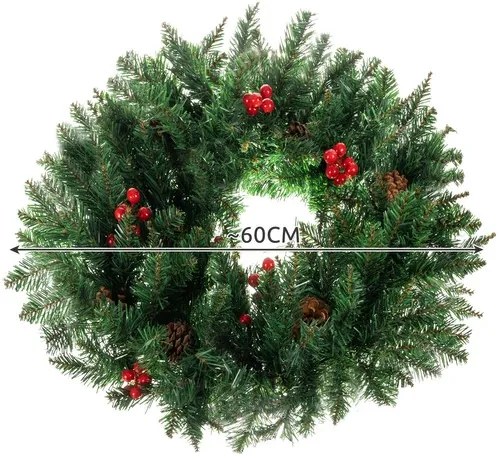 Vianočný veniec na dvere so šiškami a jarabinou 60 cm