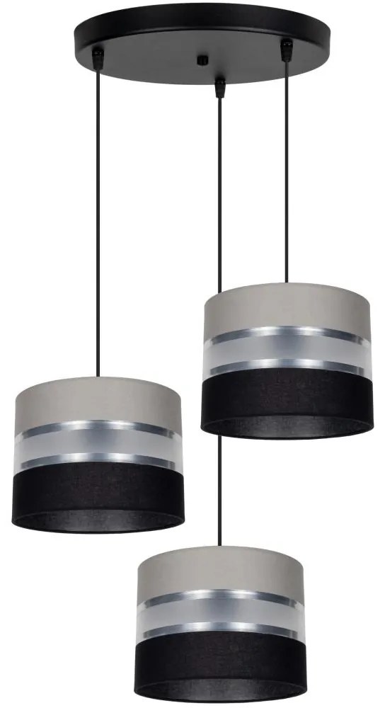 Luster na lanku CORAL 3xE27/60W/230V čierna/šedá/chróm pr. 45 cm