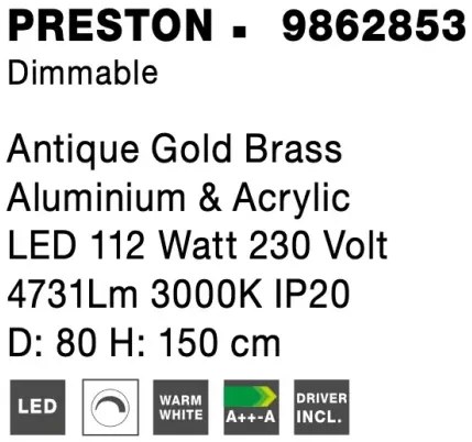 LED luster Preston 180 zlaté