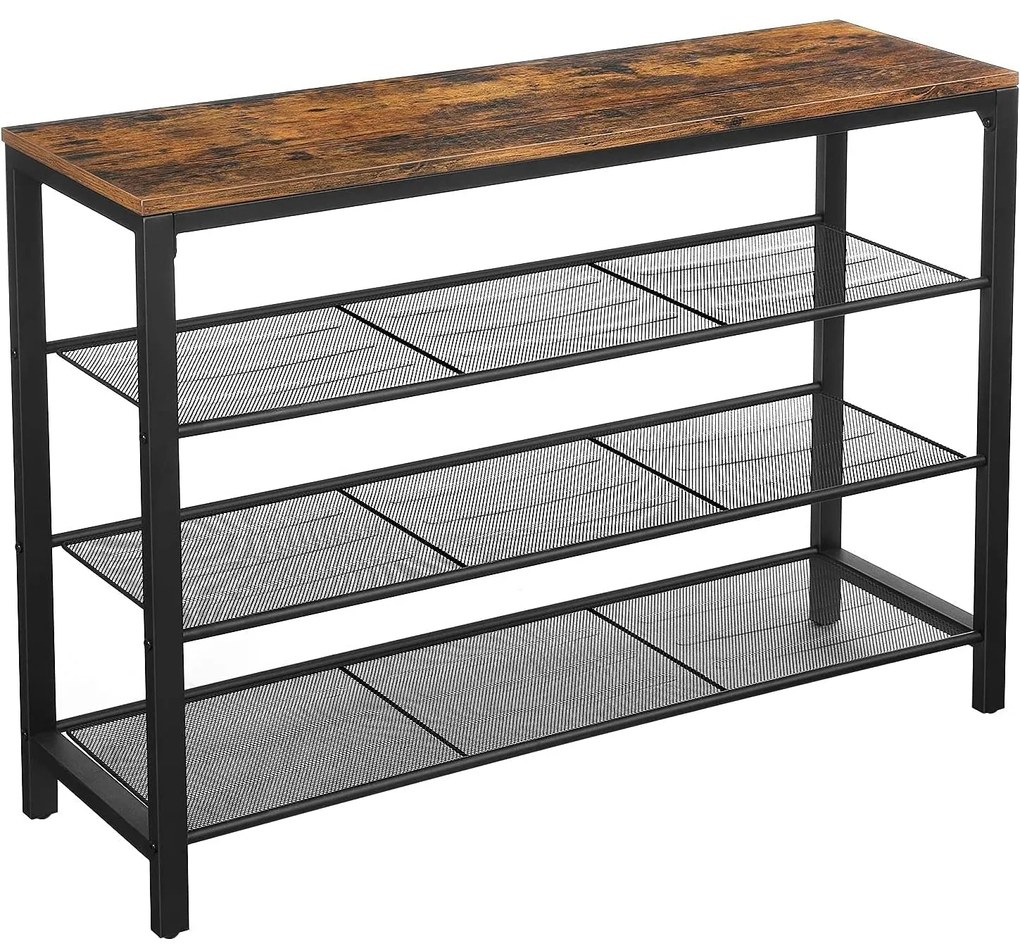 Botník, 4-úrovňový stojan pre obuv, rustikálny hnedý