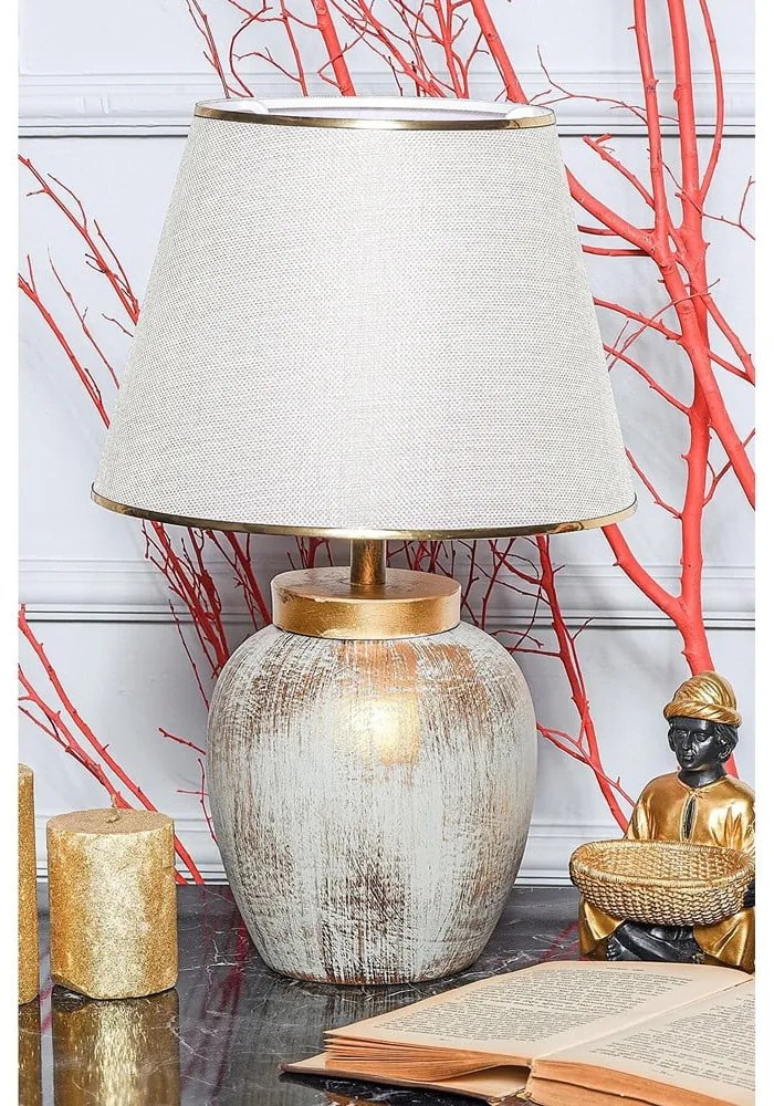 Krémovobiela/v zlatej farbe stolová lampa s textilným tienidlom (výška 47 cm) Yakamoz – Opviq lights