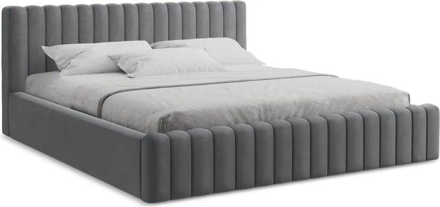 Sivá čalúnená dvojlôžková posteľ s úložným priestorom s roštom 180x200 cm Lemi – Makamii