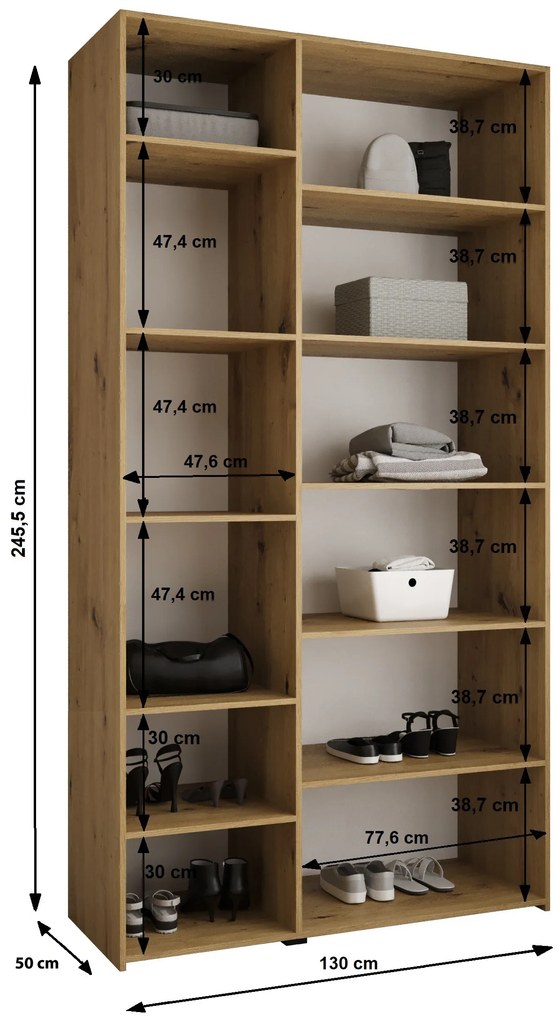 Šatníková skriňa 130 cm Carmela 50-3 (kašmír + zlatá). Akcia -19%. Vlastná spoľahlivá doprava až k Vám domov. 1126780