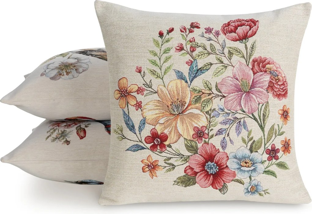 GOBELÍNOVÁ DEKORAČNÁ OBLIEČKA NA VANKÚŠ FLORIS 45X45 CM KVETY
