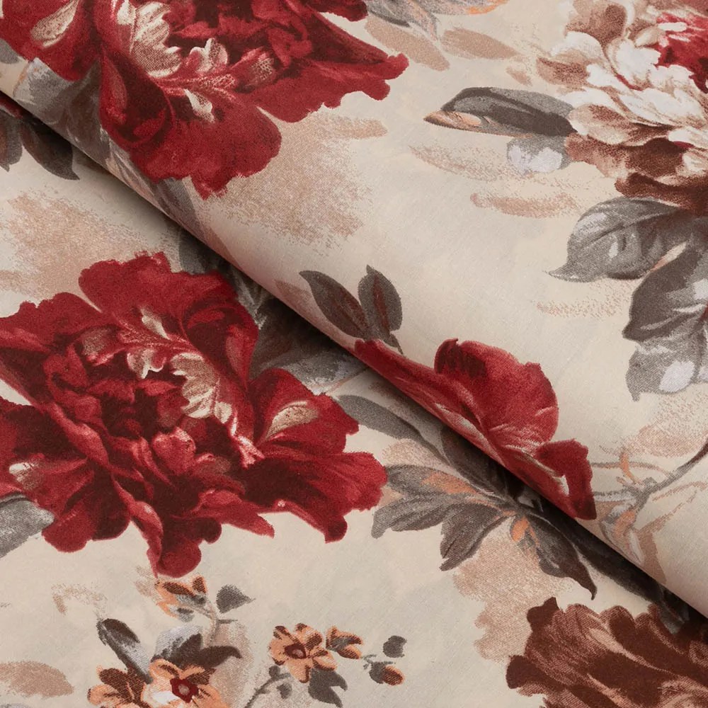 Biante Bavlnený behúň na stôl Sandra SA-399 Červené pivonky na pieskovom 45x180 cm