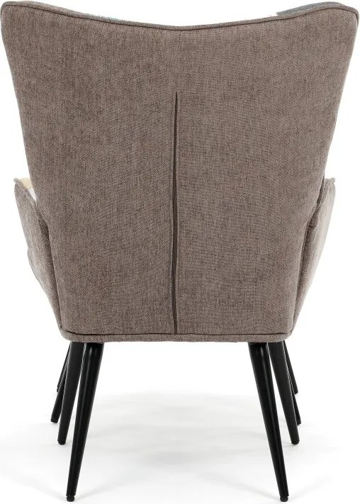 Relaxačné kreslo ušiak s taburetom ROYAL II — kov, vodeodolná látka, patchwork