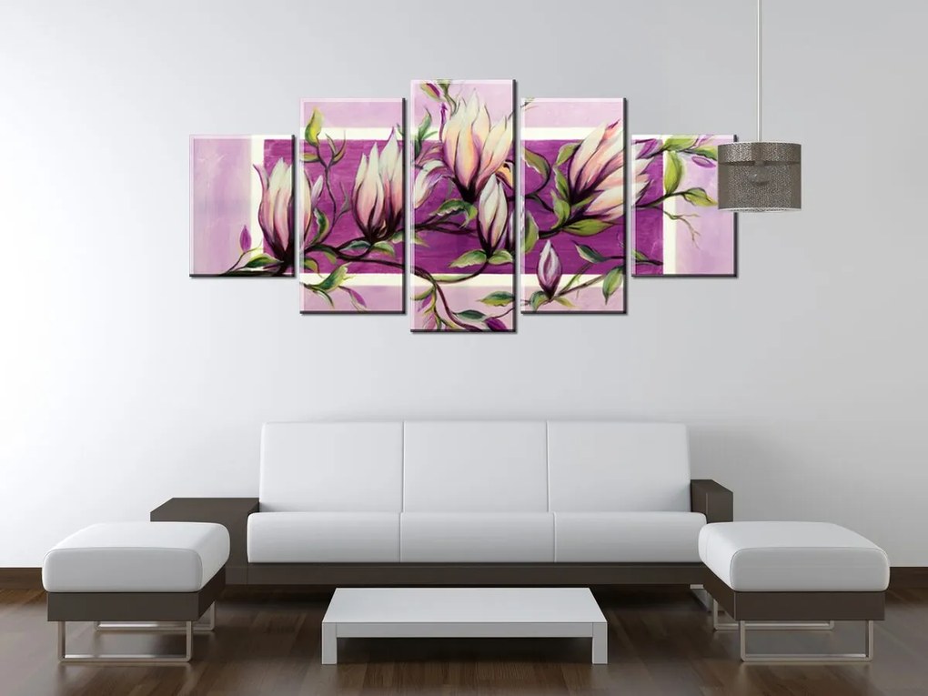 Gario Ručne maľovaný obraz Sladké magnólie - 5 dielny Rozmery: 150 x 70 cm